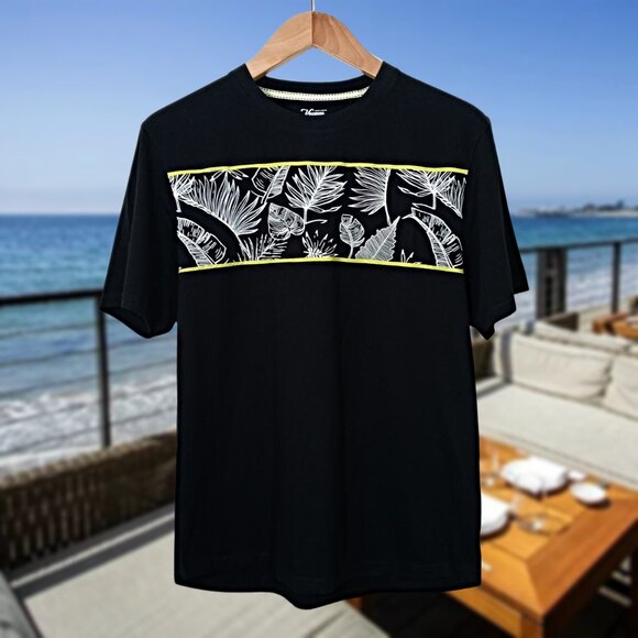 Craft + Flow Mens Crew Neck T-Shirt Black Cotton Tropical Short Sleeves Size 2XL - Picture 2 of 10